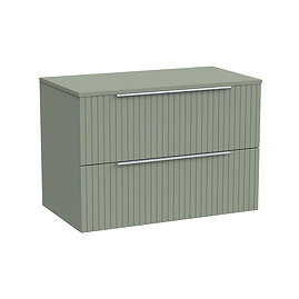 Milan Fluted Satin Green 800mm Wall Hung 2-Drawer Countertop Vanity Unit