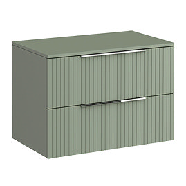 Milan Fluted Satin Green 800mm Wall Hung 2-Drawer Countertop Vanity Unit