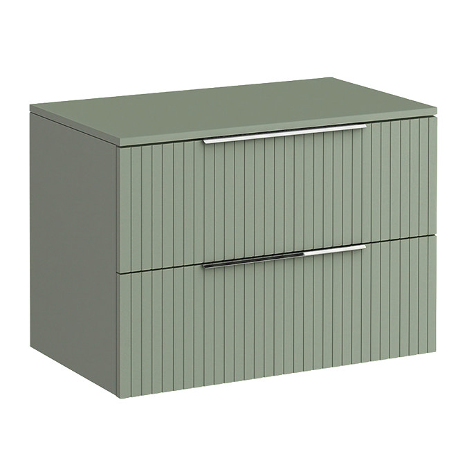 Milan Fluted Satin Green 800mm Wall Hung 2-Drawer Countertop Vanity Unit
