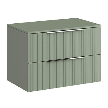 Milan Fluted Satin Green 800mm Wall Hung 2-Drawer Countertop Vanity Unit