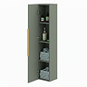 Milan Fluted Satin Green Wall Hung Tall Storage Unit with Brushed Brass Handle