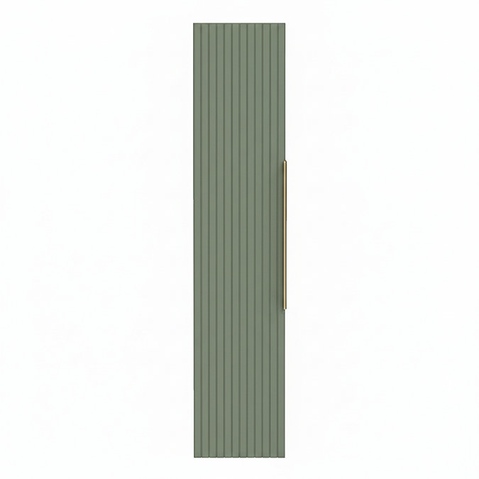 Milan Fluted Satin Green Wall Hung Tall Storage Unit with Brushed Brass Handle