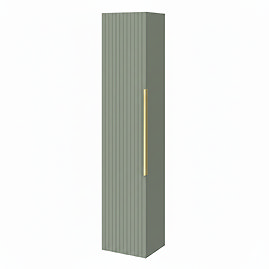 Milan Fluted Satin Green Wall Hung Tall Storage Unit with Brushed Brass Handle