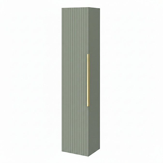 Milan Fluted Satin Green Wall Hung Tall Storage Unit with Brushed Brass Handle