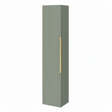 Milan Fluted Satin Green Wall Hung Tall Storage Unit with Brushed Brass Handle
