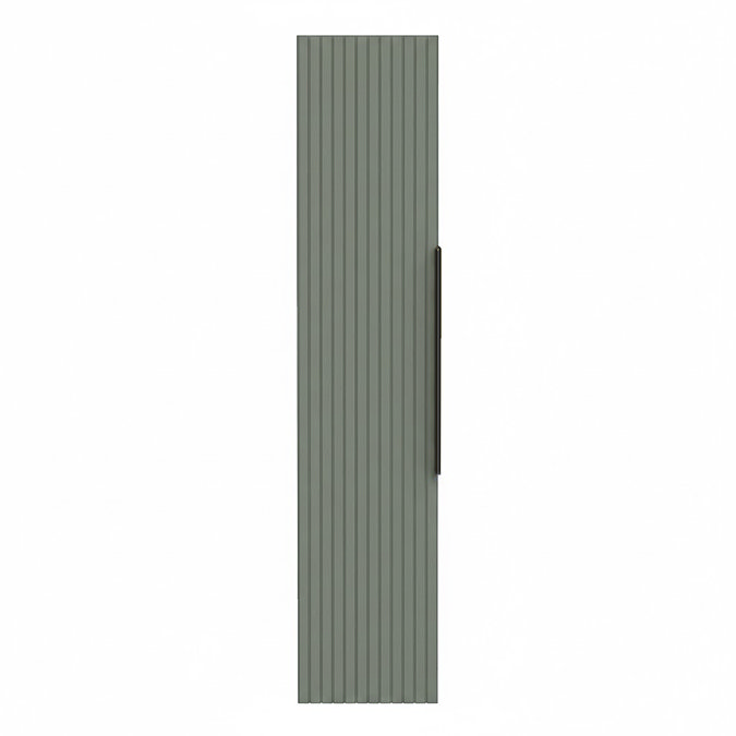 Milan Fluted Satin Green Wall Hung Tall Storage Unit with Matt Black Handle