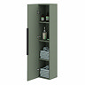 Milan Fluted Satin Green Wall Hung Tall Storage Unit with Matt Black Handle