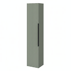 Milan Fluted Satin Green Wall Hung Tall Storage Unit with Matt Black Handle