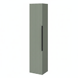 Milan Fluted Satin Green Wall Hung Tall Storage Unit with Matt Black Handle