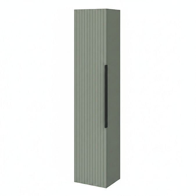 Milan Fluted Satin Green Wall Hung Tall Storage Unit with Matt Black Handle