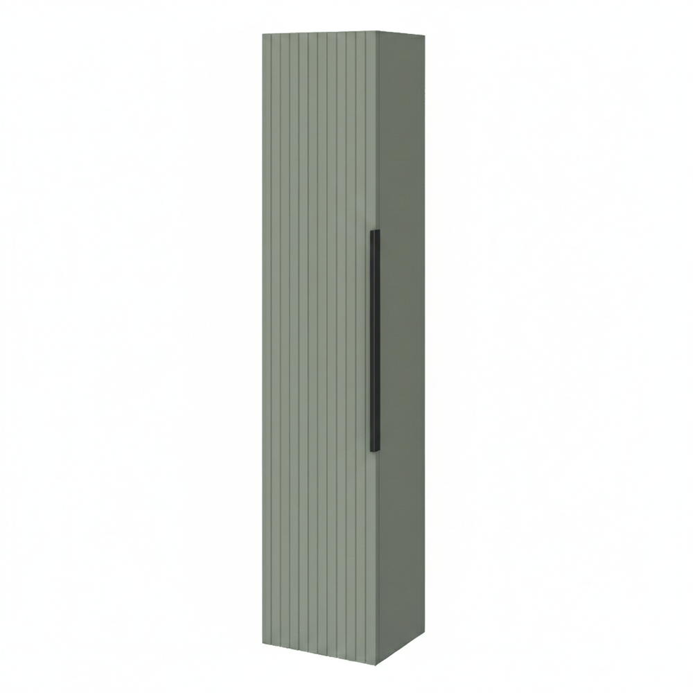 Fluted Storage Unit Milan Fluted Satin Green Wall Hung Tall Storage Unit with Matt Black Handle
