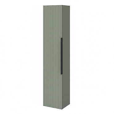 Milan Fluted Satin Green Wall Hung Tall Storage Unit with Matt Black Handle