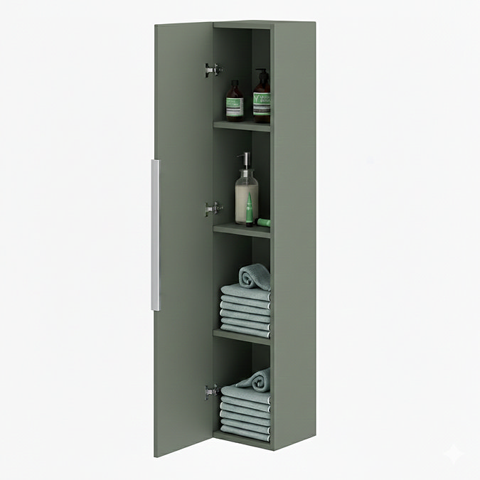 Milan Fluted Satin Green Wall Hung Tall Storage Unit