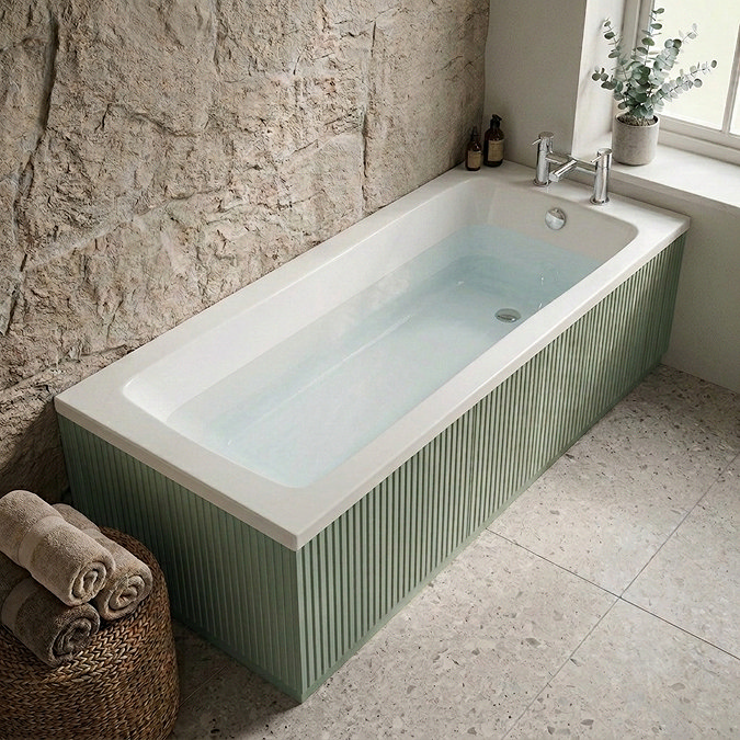 Milan Fluted Single Ended Bath with Satin Green Panels