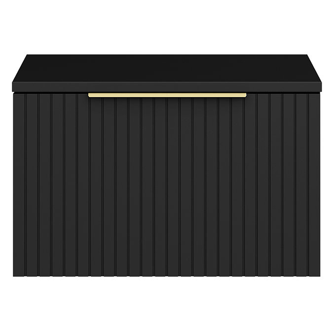 Milan Fluted Soft Black 600mm Wall Hung 1-Drawer Countertop Vanity Unit with Brushed Brass Handle