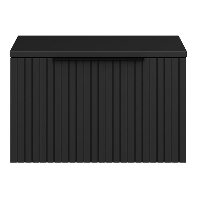 Milan Fluted Soft Black 600mm Wall Hung 1-Drawer Countertop Vanity Unit with Matt Black Handle