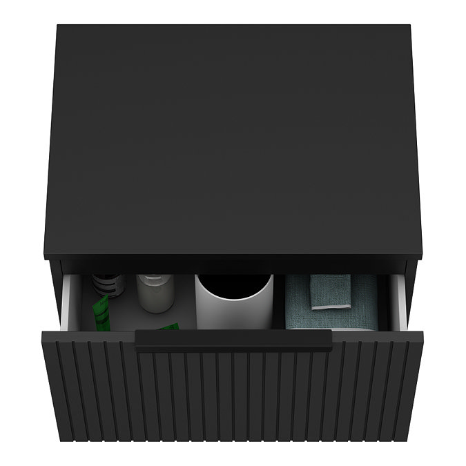Milan Fluted Soft Black 600mm Wall Hung 1-Drawer Countertop Vanity Unit with Matt Black Handle