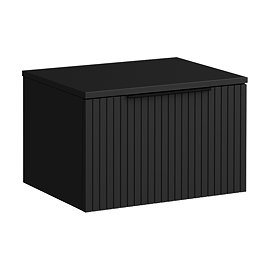 Milan Fluted Soft Black 600mm Wall Hung 1-Drawer Countertop Vanity Unit with Matt Black Handle