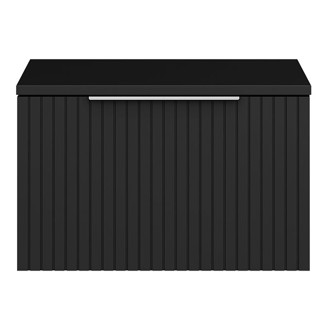 Milan Fluted Soft Black 600mm Wall Hung 1-Drawer Countertop Vanity Unit with Chrome Handle