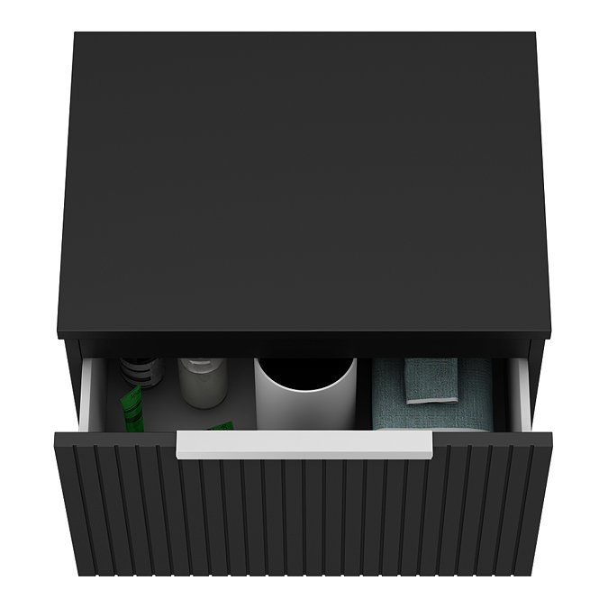 Milan Fluted Soft Black 600mm Wall Hung 1-Drawer Countertop Vanity Unit with Chrome Handle
