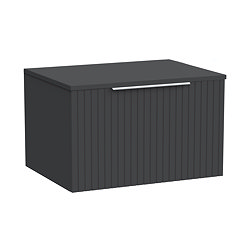 Milan Fluted Soft Black 600mm Wall Hung 1-Drawer Countertop Vanity Unit with Chrome Handle