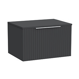 Milan Fluted Soft Black 600mm Wall Hung 1-Drawer Countertop Vanity Unit with Chrome Handle