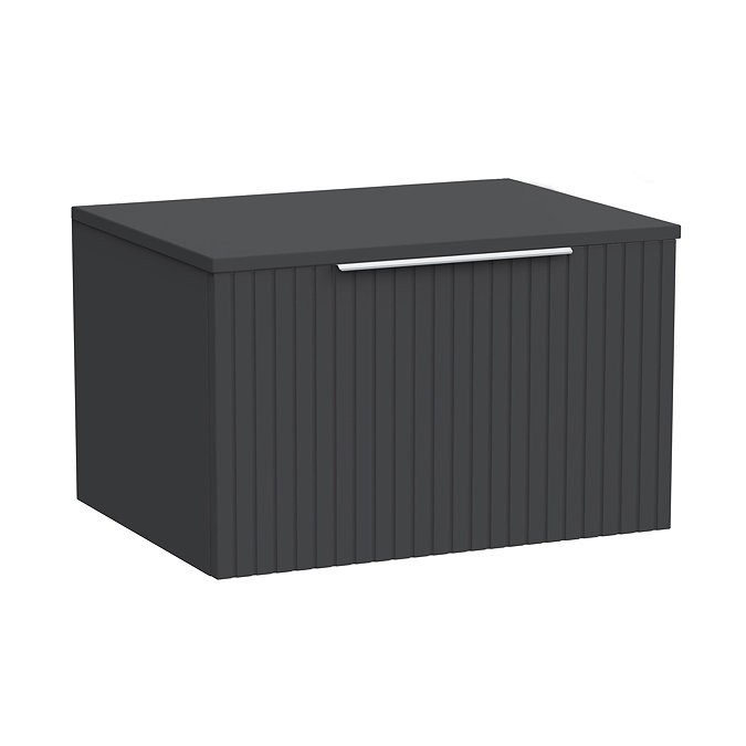 Milan Fluted Soft Black 600mm Wall Hung 1-Drawer Countertop Vanity Unit with Chrome Handle