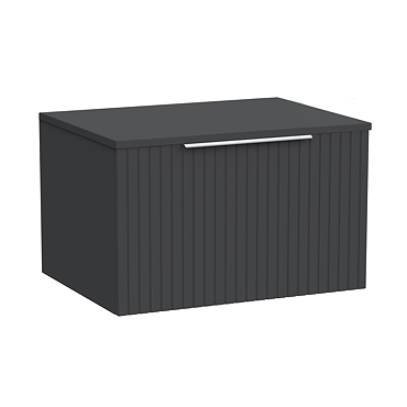 Milan Fluted Soft Black 600mm Wall Hung 1-Drawer Countertop Vanity Unit with Chrome Handle