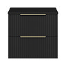 Milan Fluted Soft Black 600mm Wall Hung 2-Drawer Countertop Vanity Unit with Brushed Brass Handles