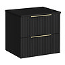 Milan Fluted Soft Black 600mm Wall Hung 2-Drawer Countertop Vanity Unit with Brushed Brass Handles