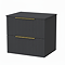 Milan Fluted Soft Black 600mm Wall Hung 2-Drawer Countertop Vanity Unit with Brushed Brass Handles