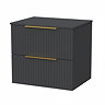 Milan Fluted Soft Black 600mm Wall Hung 2-Drawer Countertop Vanity Unit with Brushed Brass Handles