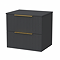 Milan Fluted Soft Black 600mm Wall Hung 2-Drawer Countertop Vanity Unit with Brushed Brass Handles