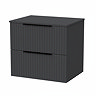Milan Fluted Soft Black 600mm Wall Hung 2-Drawer Countertop Vanity Unit with Matt Black Handles