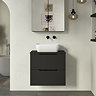 Milan Fluted Soft Black 600mm Wall Hung 2-Drawer Countertop Vanity Unit with Matt Black Handles