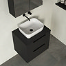 Milan Fluted Soft Black 600mm Wall Hung 2-Drawer Countertop Vanity Unit with Matt Black Handles