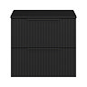 Milan Fluted Soft Black 600mm Wall Hung 2-Drawer Countertop Vanity Unit with Matt Black Handles