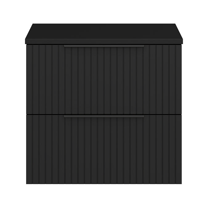 Milan Fluted Soft Black 600mm Wall Hung 2-Drawer Countertop Vanity Unit with Matt Black Handles
