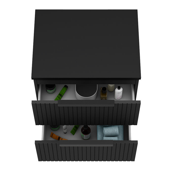 Milan Fluted Soft Black 600mm Wall Hung 2-Drawer Countertop Vanity Unit with Matt Black Handles