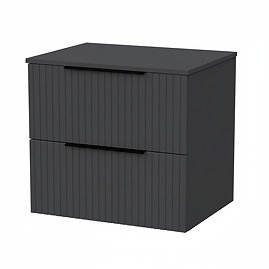 Milan Fluted Soft Black 600mm Wall Hung 2-Drawer Countertop Vanity Unit with Matt Black Handles