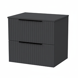 Milan Fluted Soft Black 600mm Wall Hung 2-Drawer Countertop Vanity Unit with Matt Black Handles