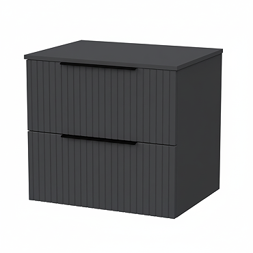 Milan Fluted Soft Black 600mm Wall Hung 2-Drawer Countertop Vanity Unit with Matt Black Handles