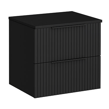 Milan Fluted Soft Black 600mm Wall Hung 2-Drawer Countertop Vanity Unit with Matt Black Handles