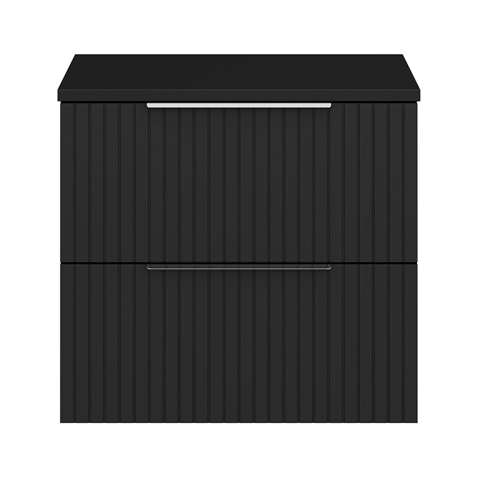 Milan Fluted Soft Black 600mm Wall Hung 2-Drawer Countertop Vanity Unit