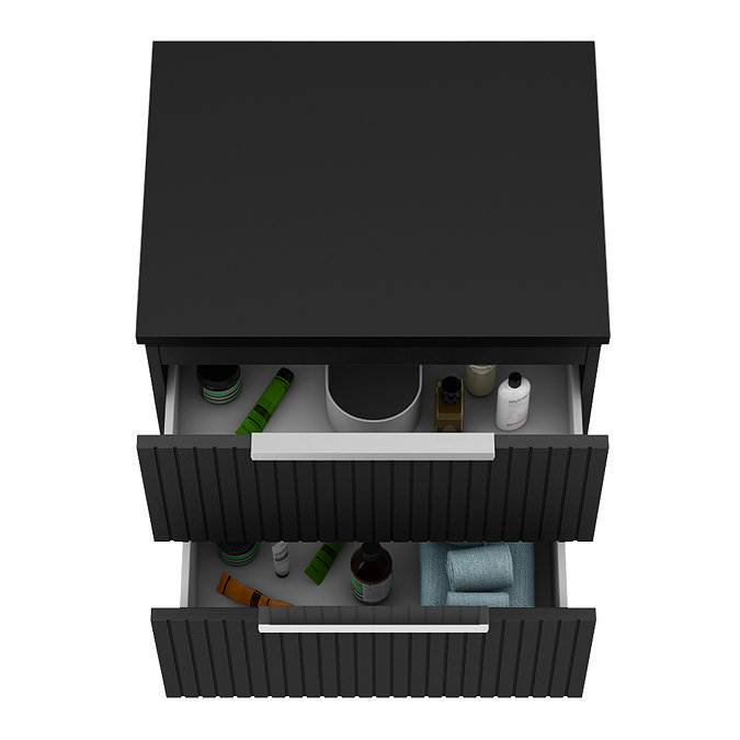 Milan Fluted Soft Black 600mm Wall Hung 2-Drawer Countertop Vanity Unit