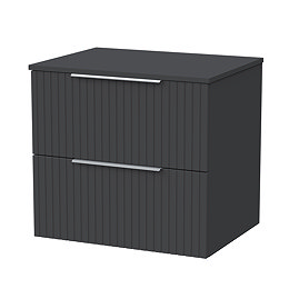 Milan Fluted Soft Black 600mm Wall Hung 2-Drawer Countertop Vanity Unit