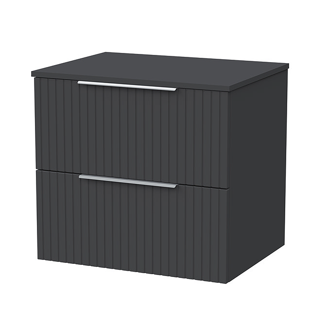 Milan Fluted Soft Black 600mm Wall Hung 2-Drawer Countertop Vanity Unit