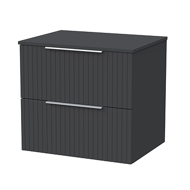 Milan Fluted Soft Black 600mm Wall Hung 2-Drawer Countertop Vanity Unit