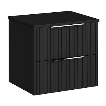 Milan Fluted Soft Black 600mm Wall Hung 2-Drawer Countertop Vanity Unit