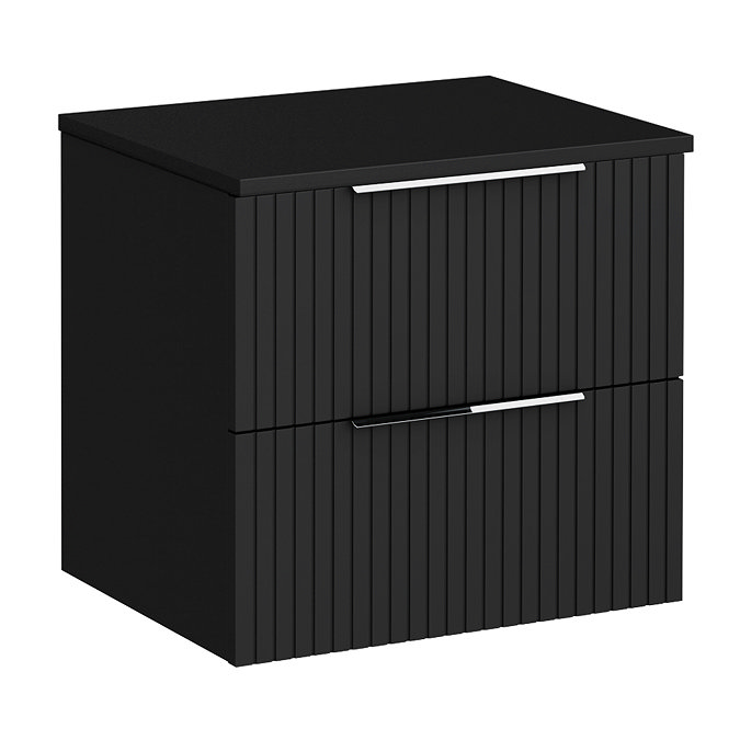 Milan Fluted Soft Black 600mm Wall Hung 2-Drawer Countertop Vanity Unit